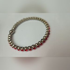 Chic Silver and Red Gem Bracelet